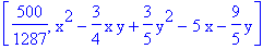 [500/1287, x^2-3/4*x*y+3/5*y^2-5*x-9/5*y]